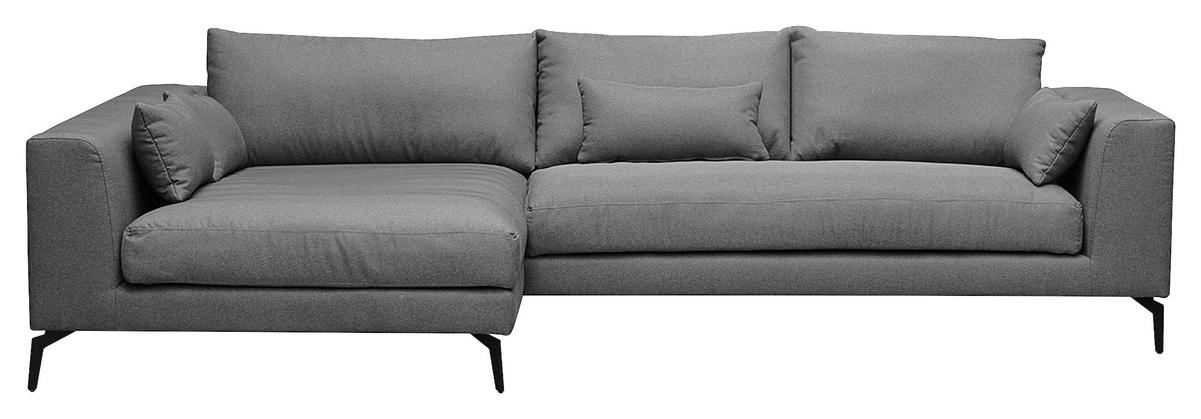 ECKSOFA Dunkelgrau Flachgewebe  - Dunkelgrau/Schwarz, Design, Textil/Metall (172/313cm) - Livetastic