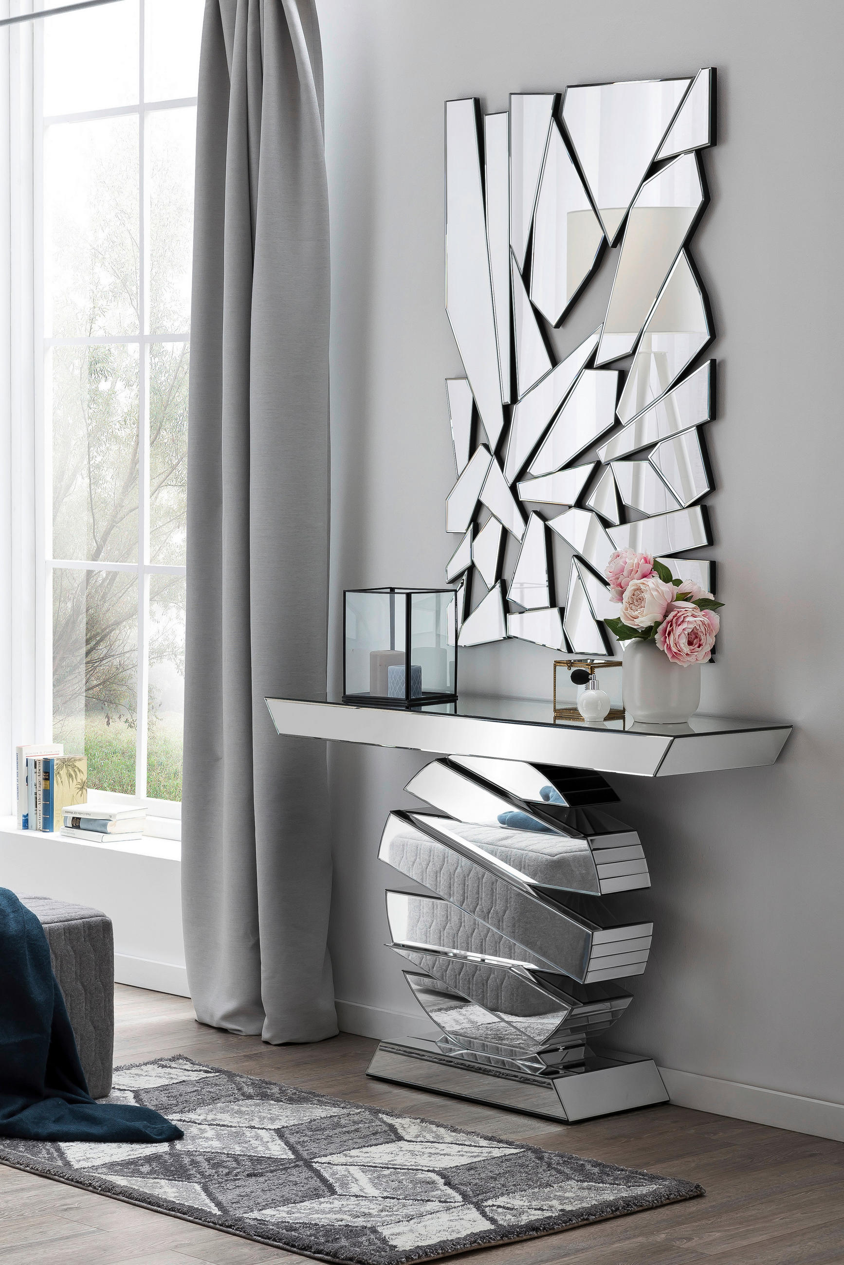 KONSOLENTISCH in Glas, Holzwerkstoff 119/35,5/80 cm    - Silberfarben, Design, Glas/Holzwerkstoff (119/35,5/80cm) - Livetastic