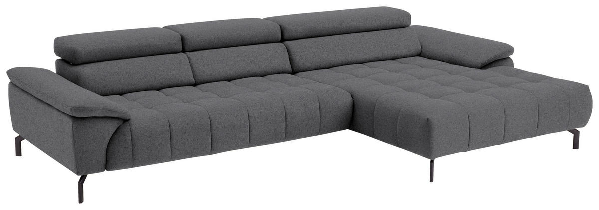 ECKSOFA in Webstoff Braun, Grau  - Schwarz/Braun, Design, Textil/Metall (329/190cm) - Beldomo Style