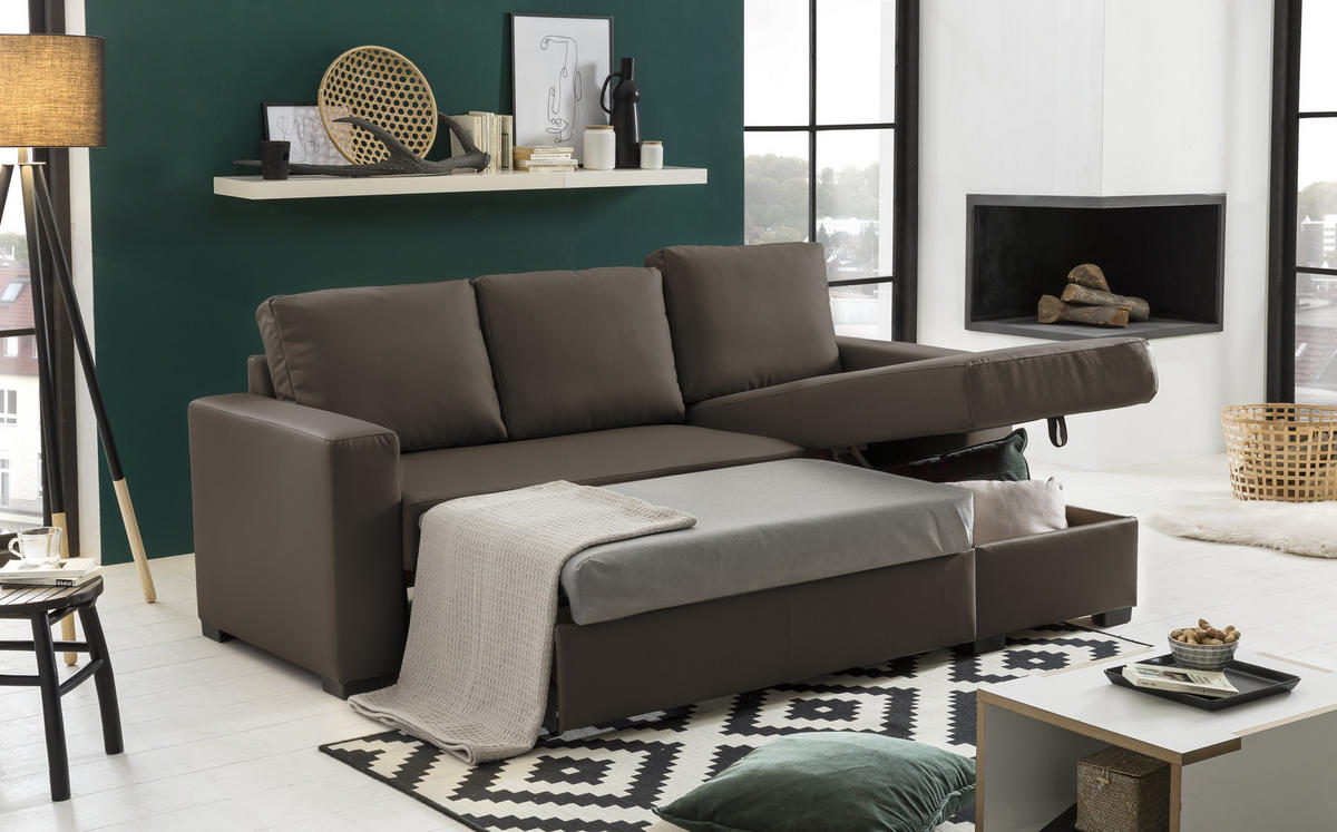 ECKSOFA in Lederlook Braun  220/150 cm  - Braun, Basics, Kunststoff/Textil (220/150cm) - MID.YOU