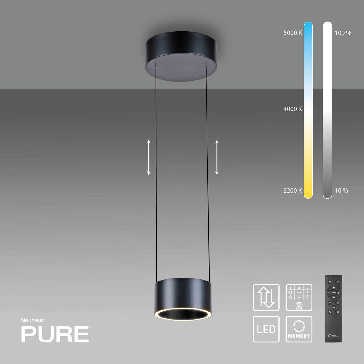 LED-HÄNGELEUCHTE 20/20/180 cm   - Grau, Design, Kunststoff/Metall (20/20/180cm) - Neuhaus PURE