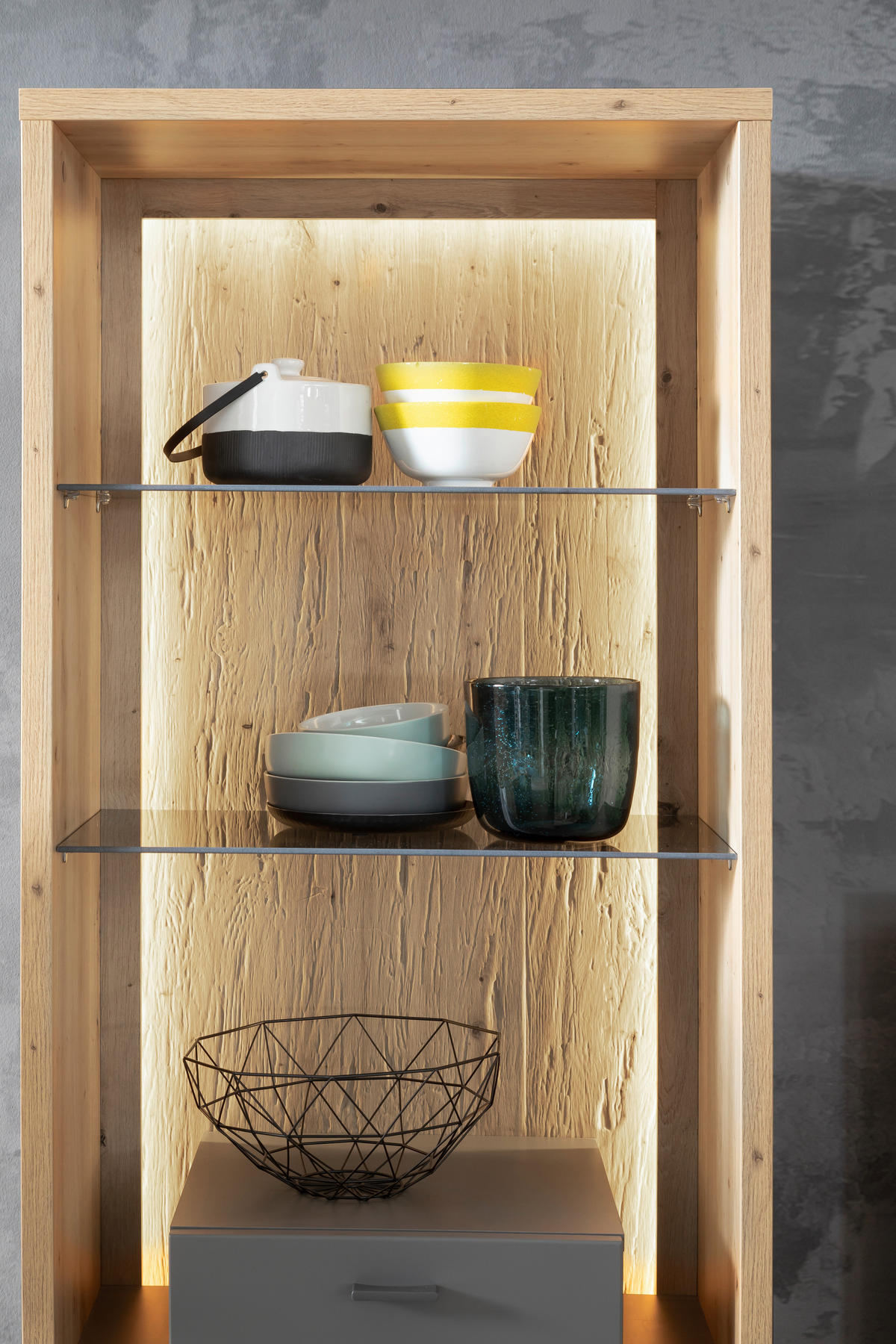 VITRINEGrau, Eichefarben  - Eichefarben/Grau, Design, Glas/Holzwerkstoff (66/209/40cm) - MID.YOU