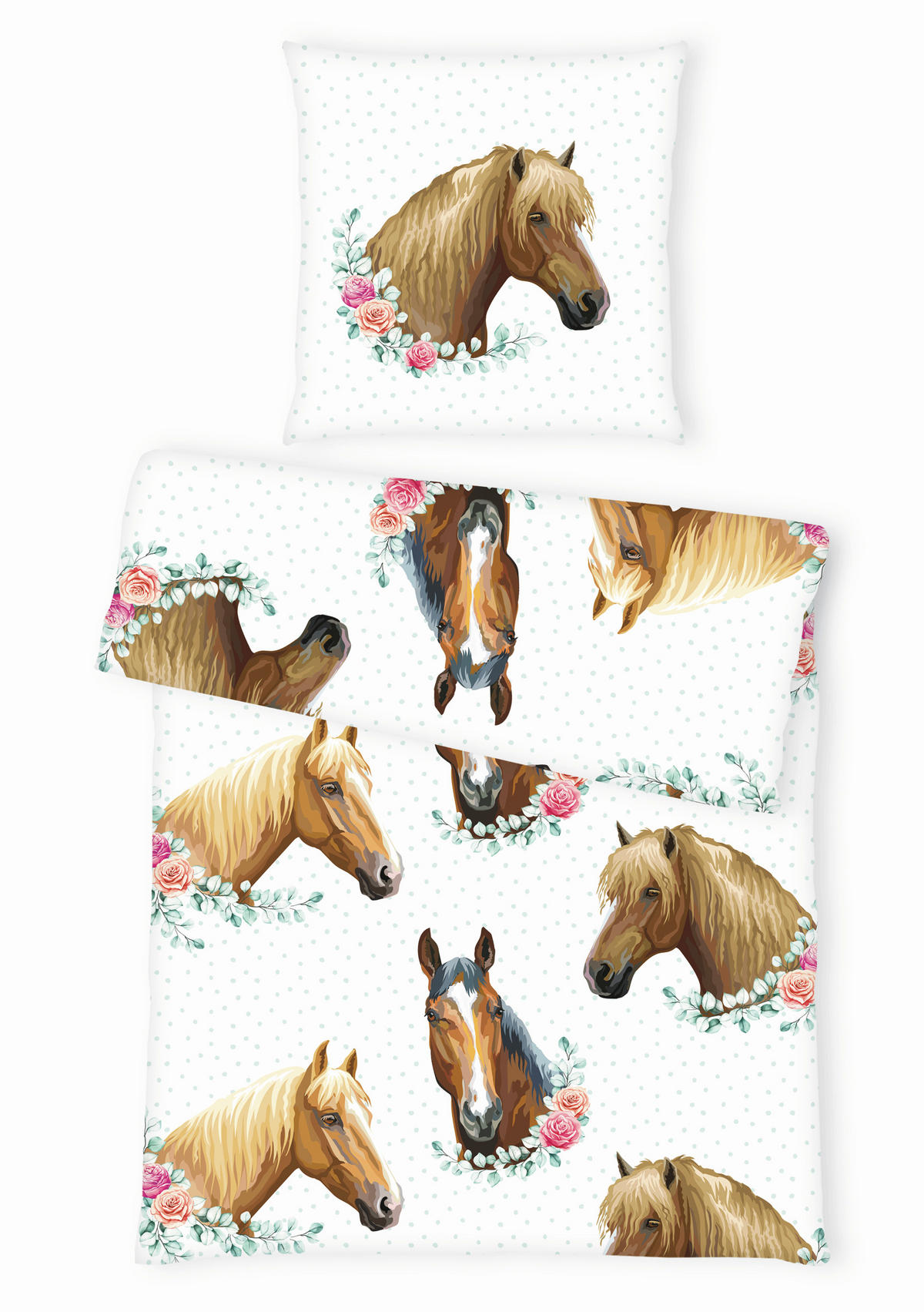 DETSKÉ OBLIEČKY S KONÍKMI, renforcé, hnedá, viacfarebná, biela, 135/200 cm - hnedá/viacfarebná, Basics, textil (135/200cm) - Herding