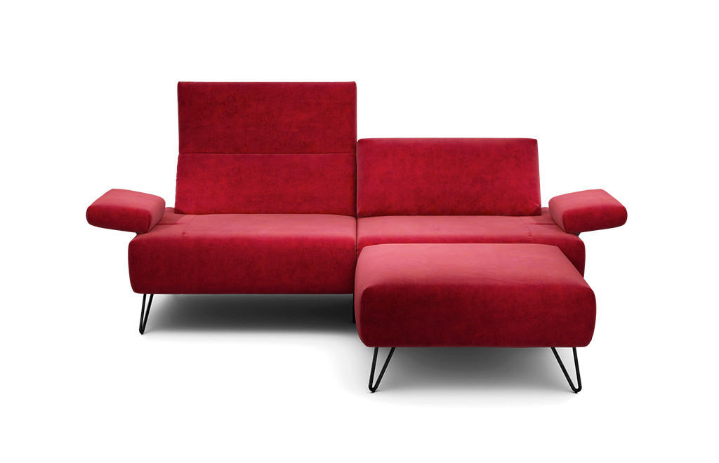 2,5-SITZER in Samt Rot  - Rot/Schwarz, Design, Textil/Metall (204-234/85/86-94cm) - SENSOO