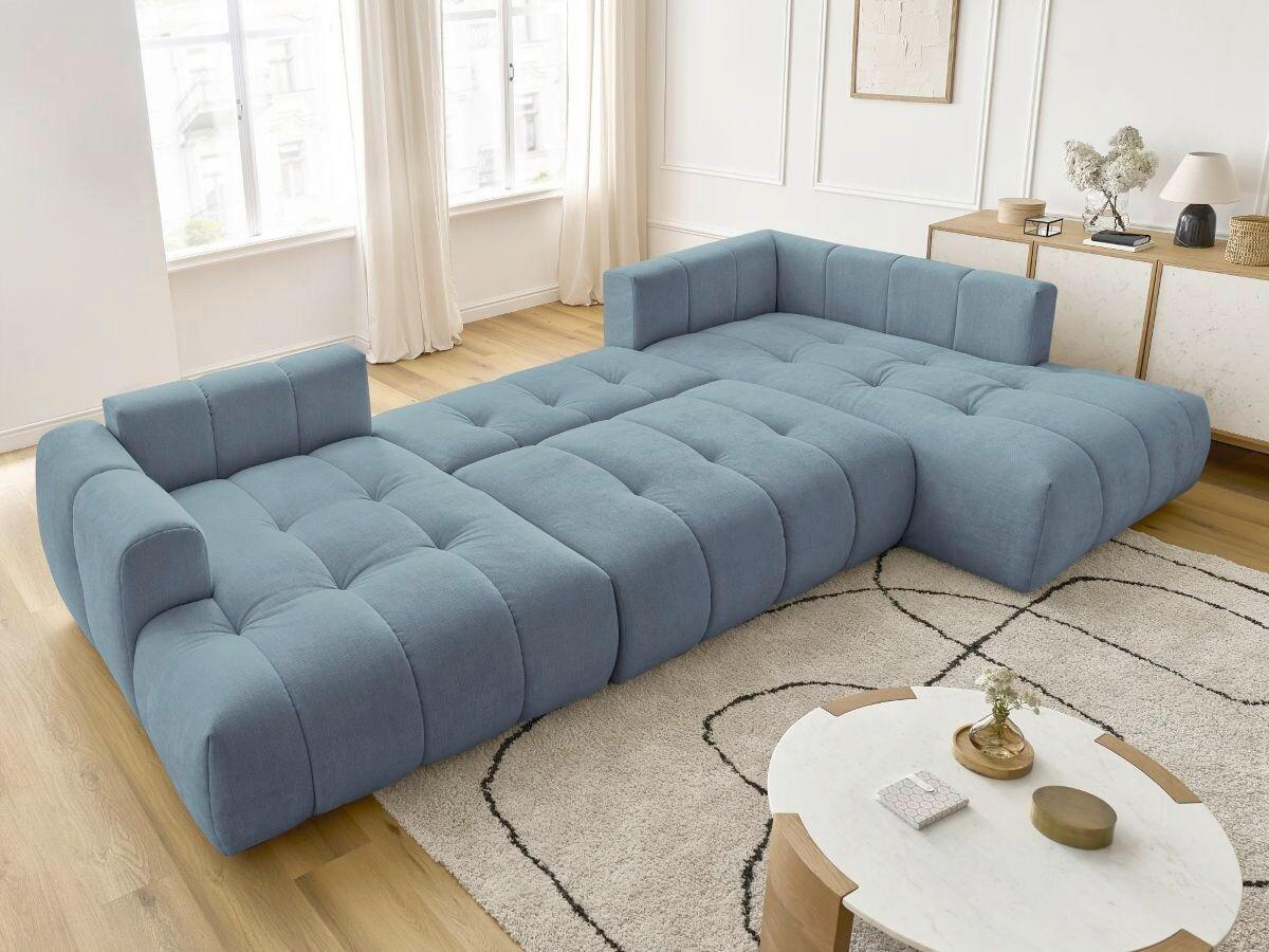 WOHNLANDSCHAFT  FUJI  Hellblau Leinenoptik  - Schwarz/Hellblau, MODERN, Kunststoff/Textil (160/377/204cm)