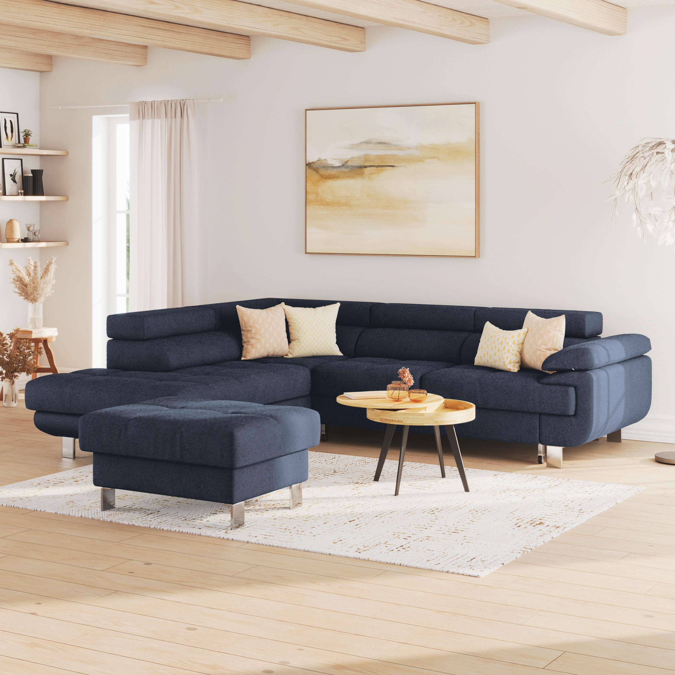 ECKSOFA Dunkelblau Drell  - Dunkelblau, MODERN, Textil/Metall (230/270cm) - MID.YOU