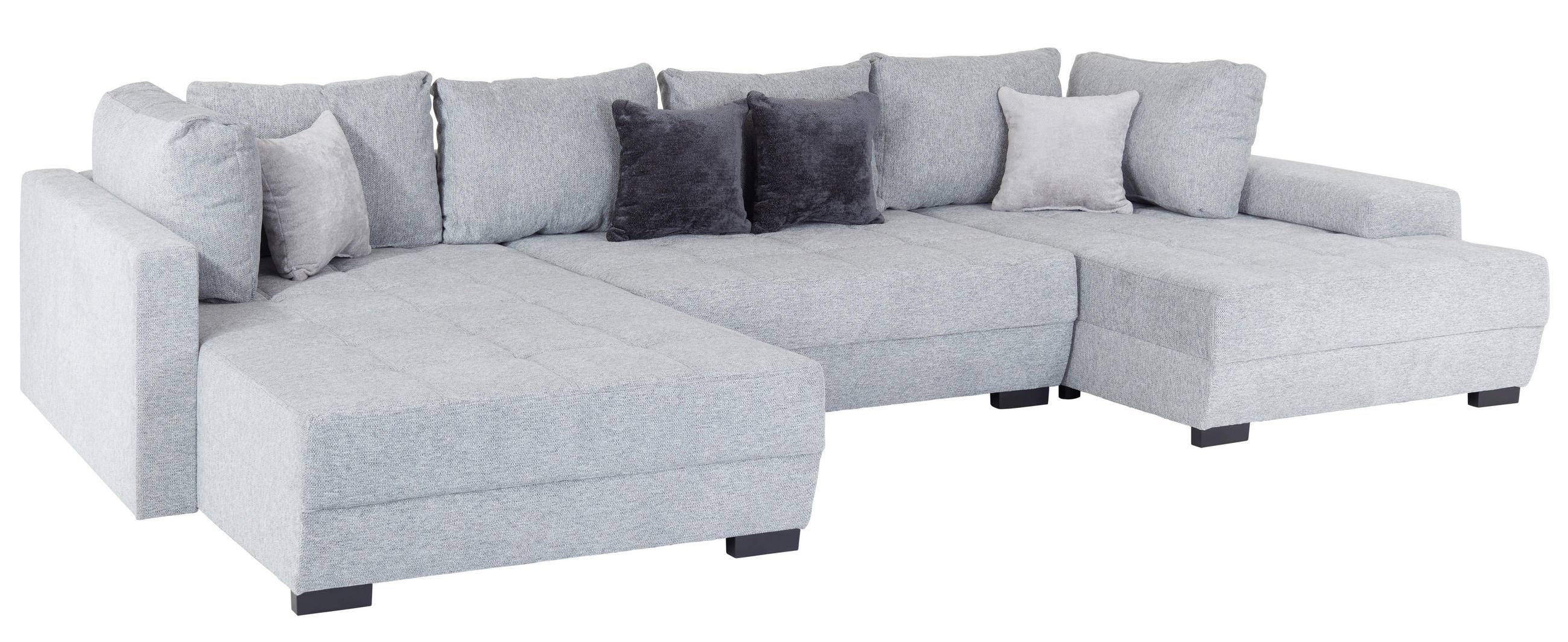 WOHNLANDSCHAFT Hellgrau  - Hellgrau/Schwarz, MODERN, Holz/Textil (359/216cm) - MID.YOU