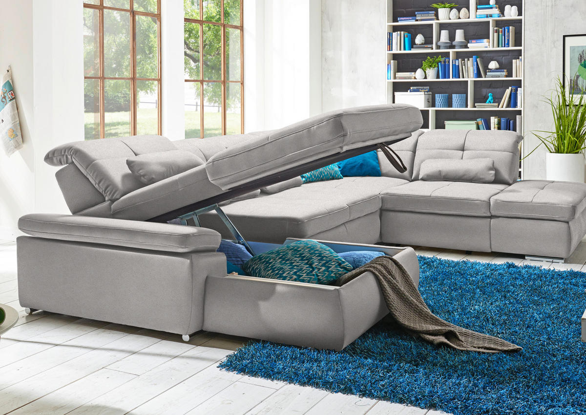 WOHNLANDSCHAFT Mikrofaser Silberfarben  - Chromfarben/Silberfarben, Design, Textil (195/371/260cm) - Beldomo Style