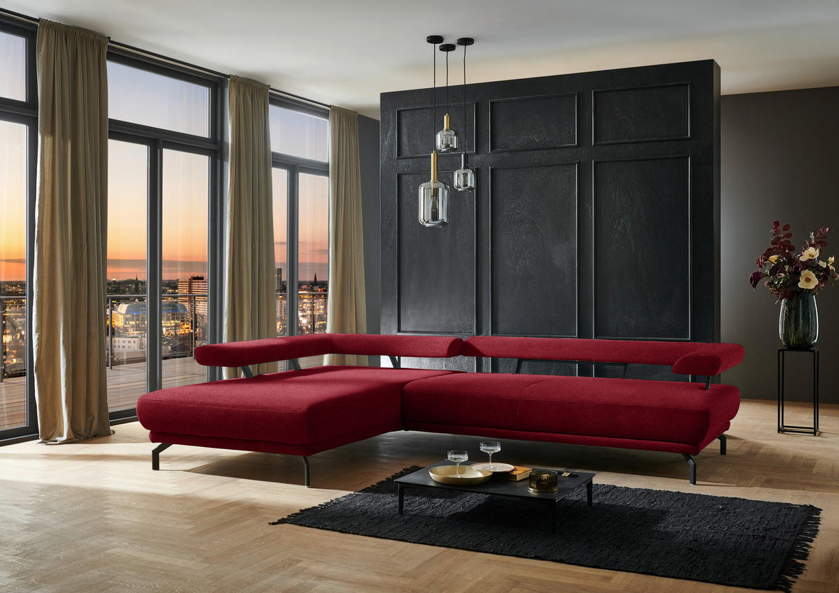 ECKSOFA in Chenille Rot  - Rot/Schwarz, Design, Textil/Metall (224/305cm) - Dieter Knoll