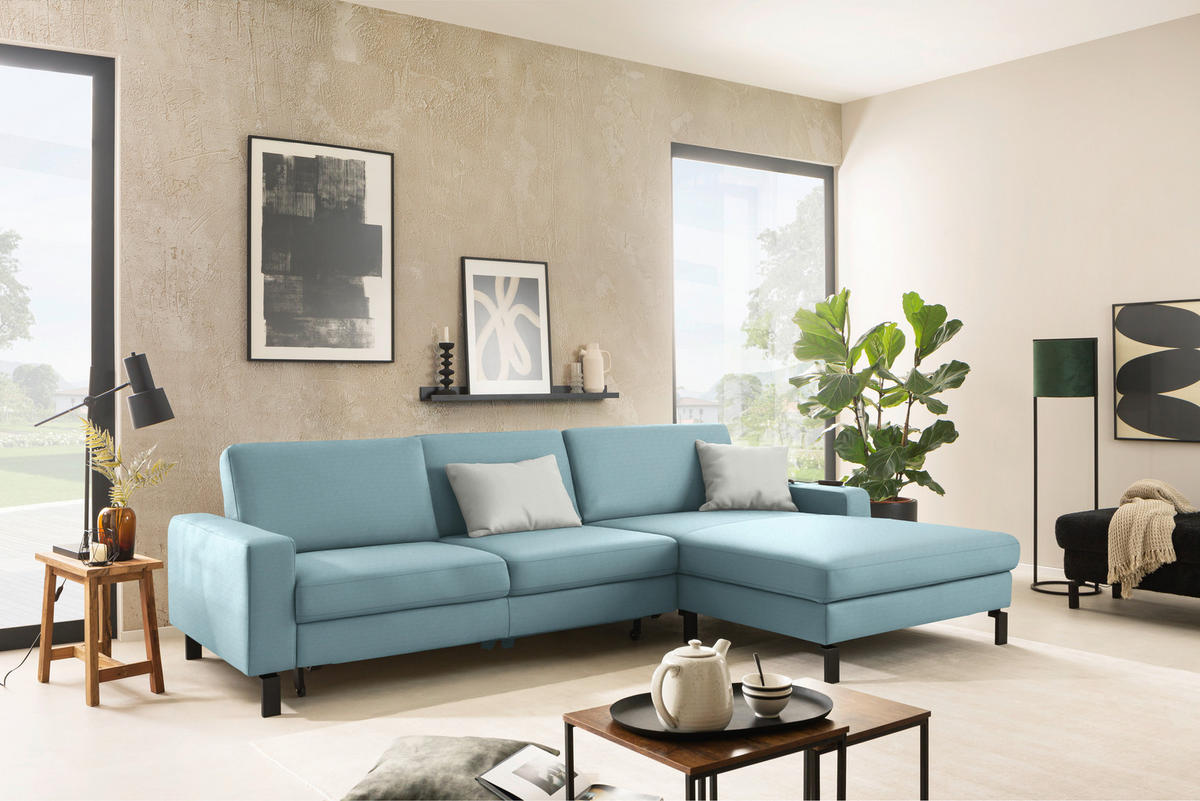ECKSOFA Cord Hellblau  - Schwarz/Hellblau, Design, Textil/Metall (298/185cm) - Pure Home Lifestyle