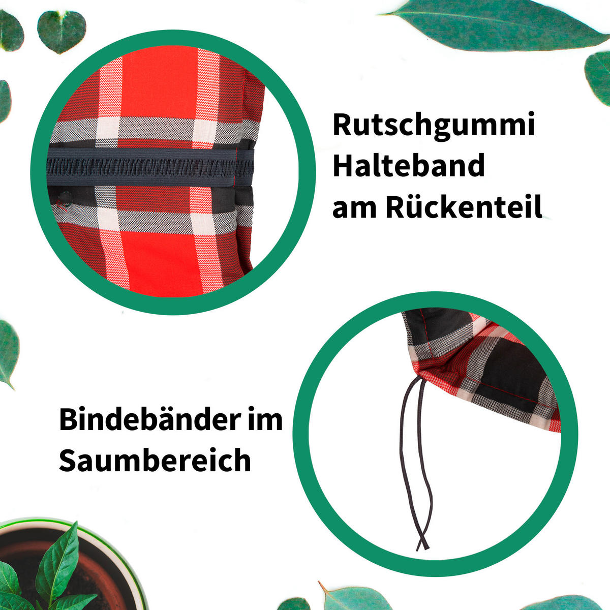 SESSELAUFLAGE Karo  - Dunkelgrün/Rot, Basics, Textil (100/50/6cm)