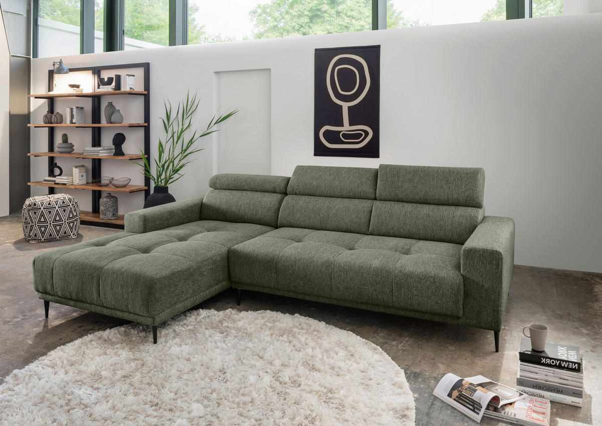 ECKSOFA Dunkelgrün Chenille  - Dunkelgrün/Schwarz, KONVENTIONELL, Textil/Metall (188/276cm) - Livetastic