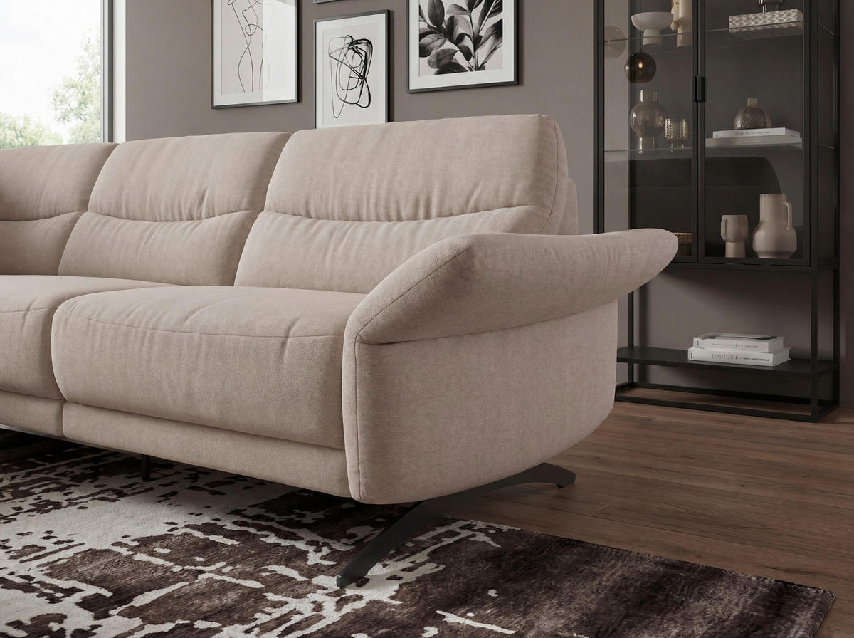 ECKSOFA Sandfarben Webstoff  - Sandfarben/Schwarz, KONVENTIONELL, Textil/Metall (201/263cm) - Pure Home Comfort