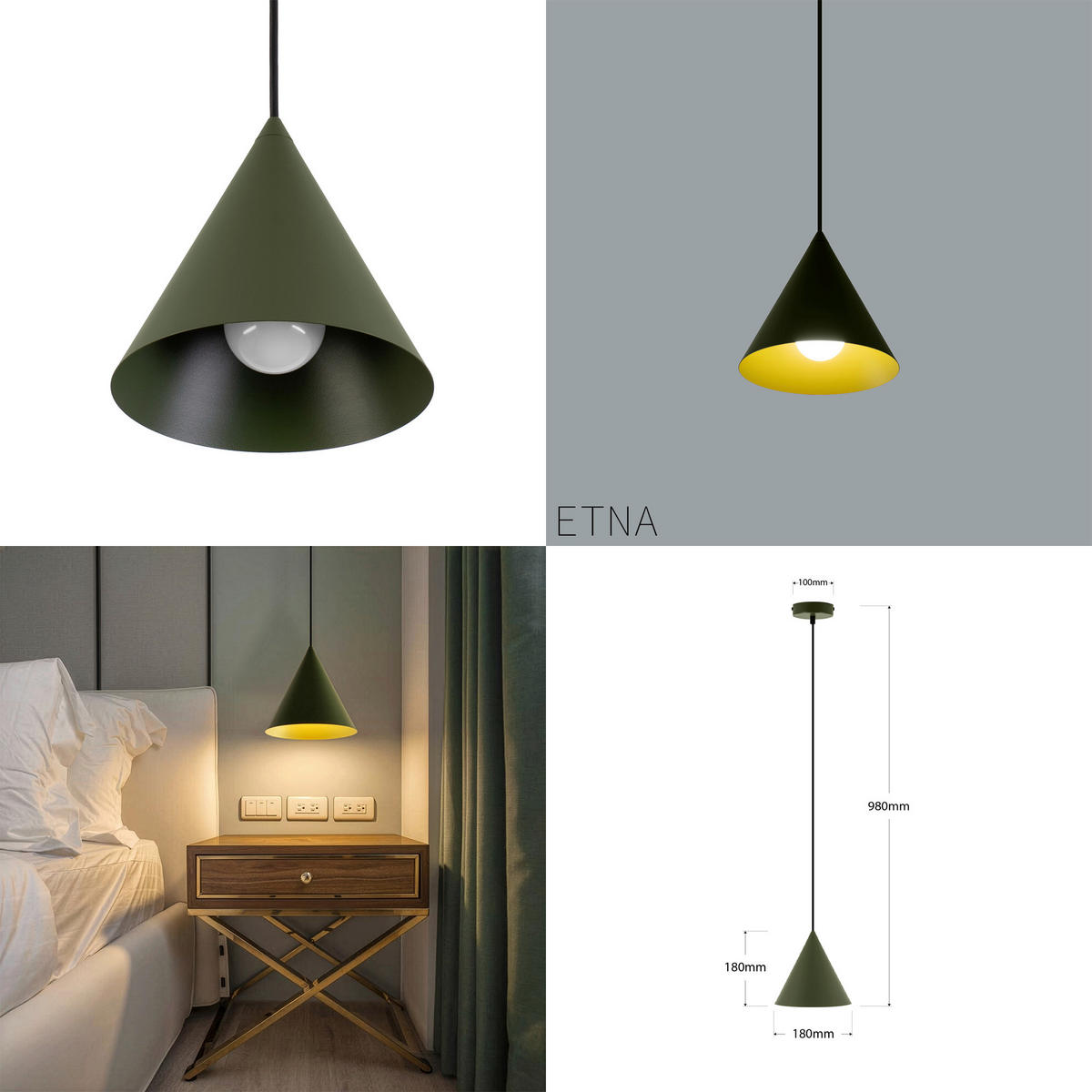 HÄNGELEUCHTE ETNA 18/18/98 cm   - Olivgrün, Design, Metall (18/18/98cm)