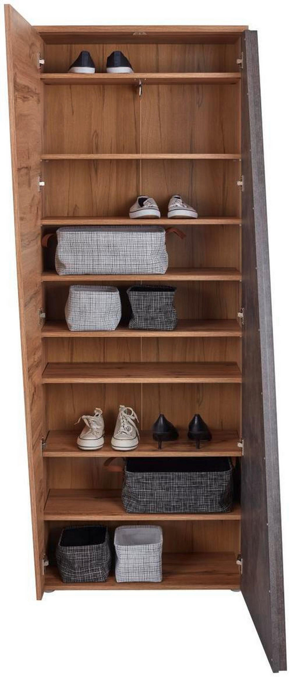 SCHUHSCHRANK Eichefarben, Dunkelgrau  - Eichefarben/Dunkelgrau, MODERN, Holzwerkstoff/Kunststoff (70/196/35cm) - MID.YOU