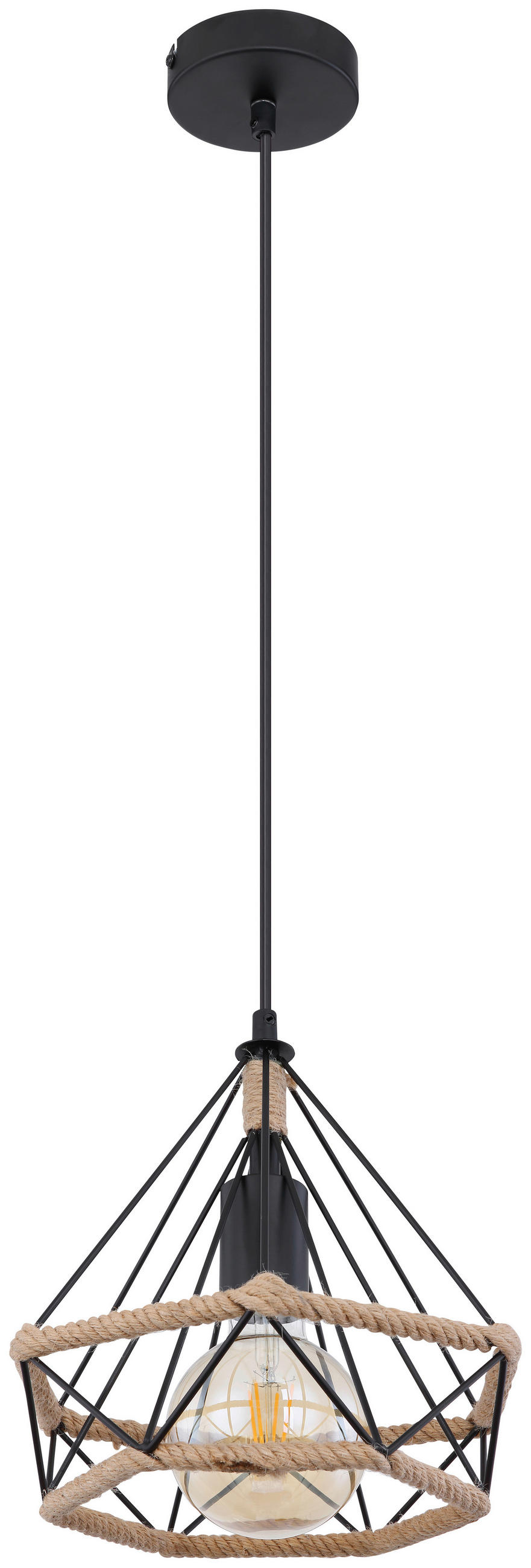 ZÁVĚSNÉ SVÍTIDLO, 25/150 cm  - černá/hnědá, Natur, kov/přírodní materiály (25/150cm) - Globo