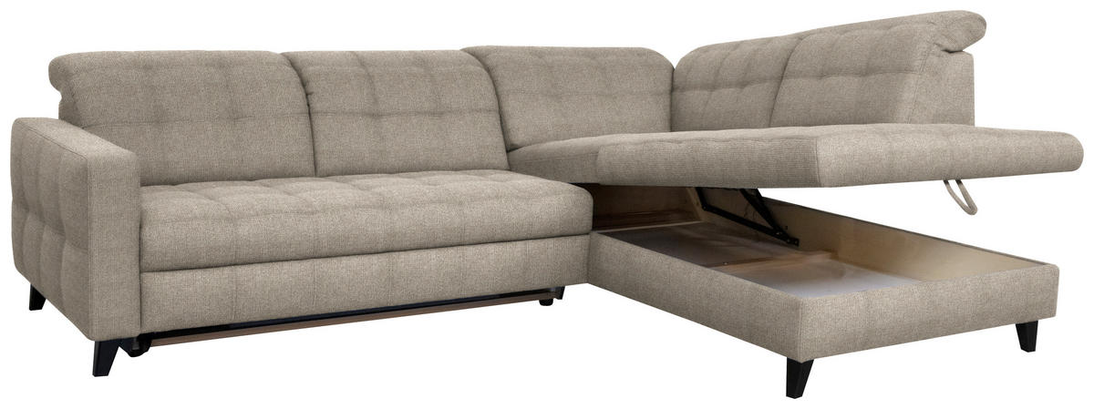 ECKSOFA in Webstoff Beige  297/216 cm  - Beige/Schwarz, Design, Holz/Textil (297/216cm) - Xora