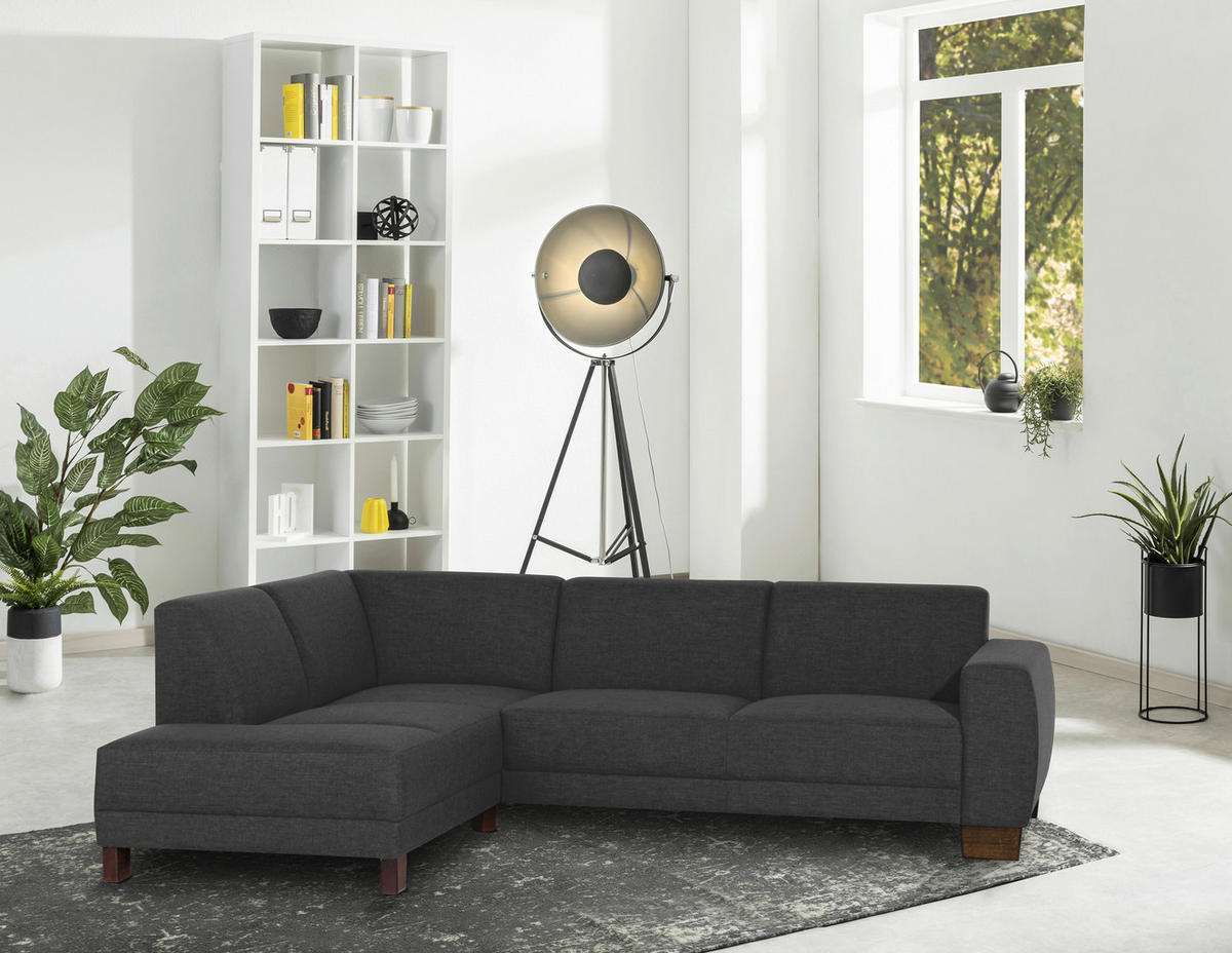 ECKSOFA in Flachgewebe, Leinenoptik Schwarz  - Nussbaumfarben/Schwarz, Modern, Holz/Holzwerkstoff (248/188cm) - Max Winzer