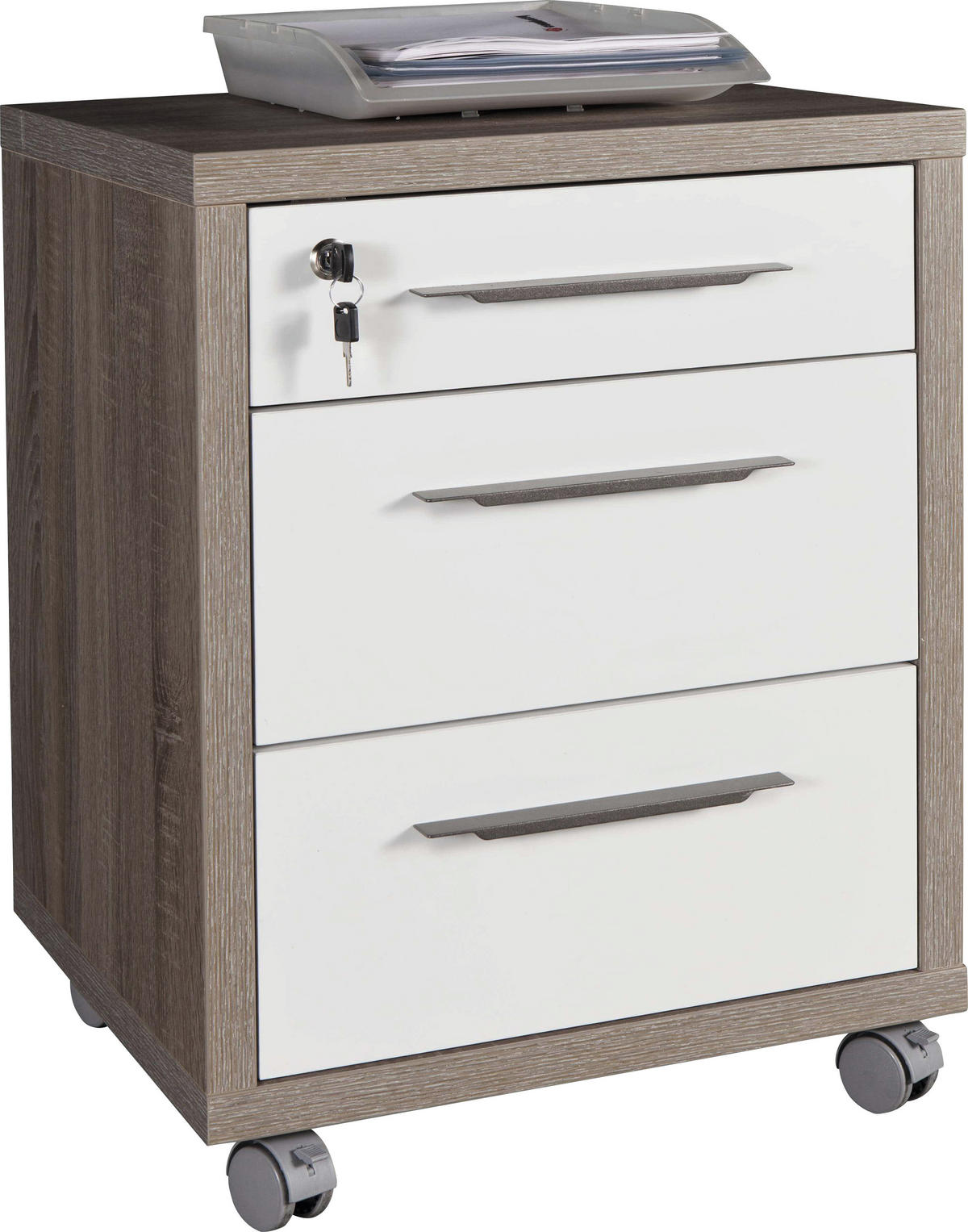 FIOKAR SA TOČKIĆIMA  sonoma hrast, bela visoki sjaj  - sonoma hrast/bela visoki sjaj, Dizajnerski, metal/pločasti materijal (48/63/45cm) - Carryhome