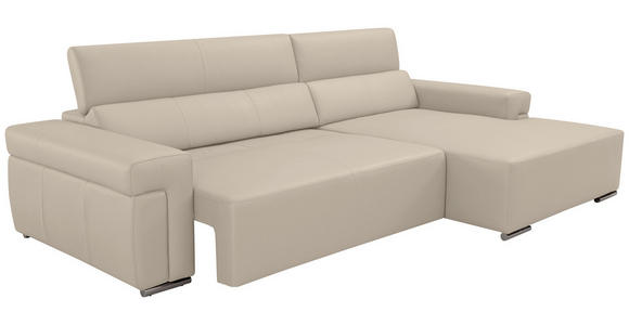 ECKSOFA DUA in Echtleder Beigebraun  293/170 cm  - Chromfarben/Beigebraun, Design, Leder/Metall (293/170cm) - Novel
