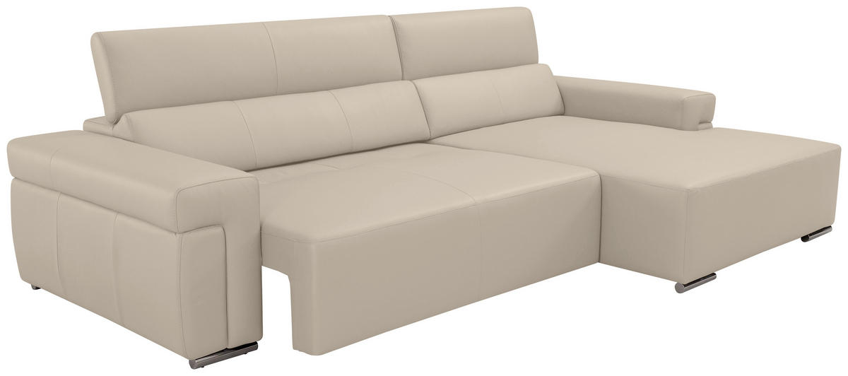 Ecksofa inkl. Funktion DUA Beigebraun Echtleder  - Chromfarben/Beigebraun, Design, Leder/Metall (293/170cm) - Novel