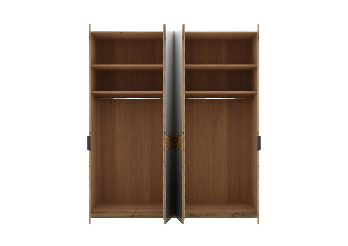DREHTÜRENSCHRANK 200/216/58 cm,  in Eichefarben, Champagner, 4 Tür(en)  - Schieferfarben/Champagner, Design, Glas/Holz (200/216/58cm) - Musterring