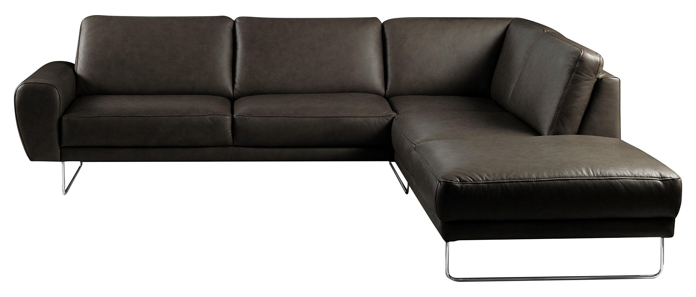 ECKSOFA in Echtleder Schwarz  273/250 cm  - Chromfarben/Schwarz, Design, Leder/Metall (273/250cm) - Livetastic