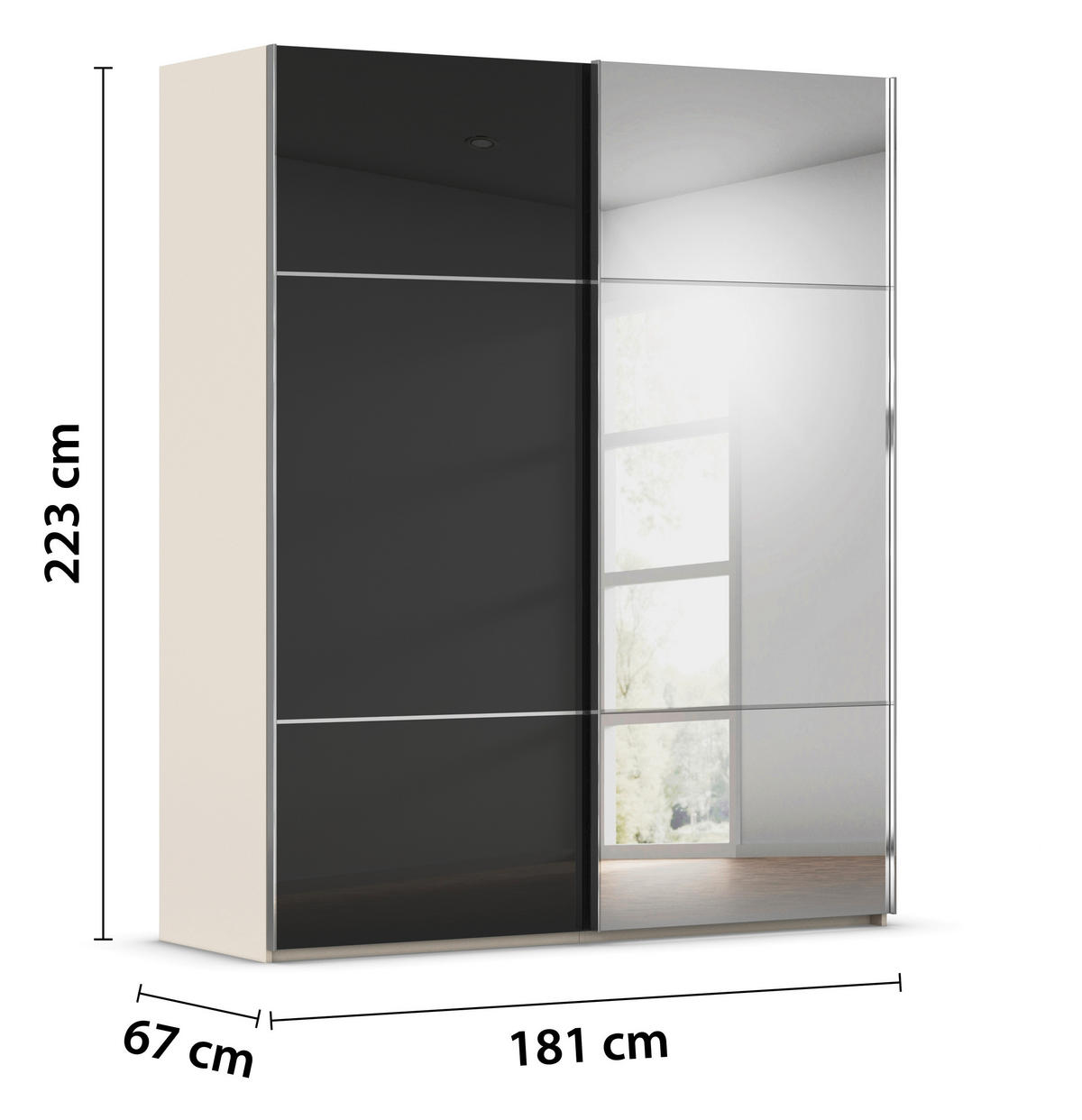 SCHWEBETÜRENSCHRANK in Schwarz, Champagner  - Chromfarben/Champagner, Konventionell, Glas/Holzwerkstoff (181/223/68cm) - Novel