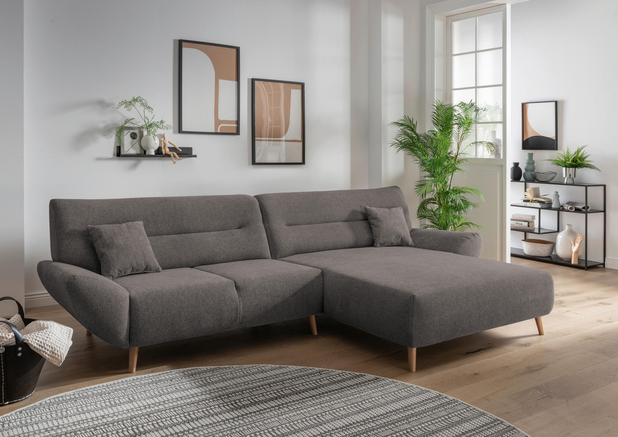 ECKSOFA in Chenille Graubraun  - Wildeiche/Graubraun, Modern, Holz/Textil (290/166cm) - MID.YOU