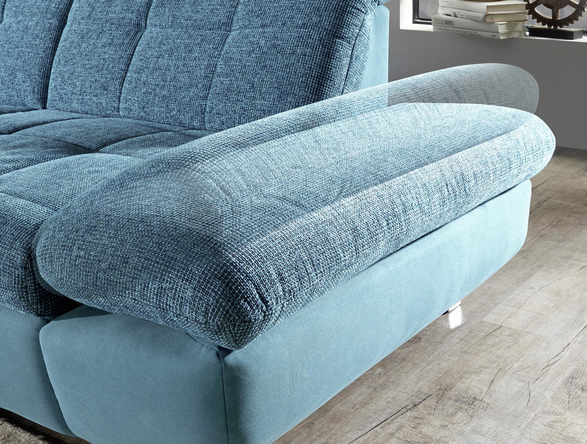 WOHNLANDSCHAFT in Flachgewebe Türkis, Petrol  - Türkis/Chromfarben, Design, Kunststoff/Textil (204/341cm) - Xora
