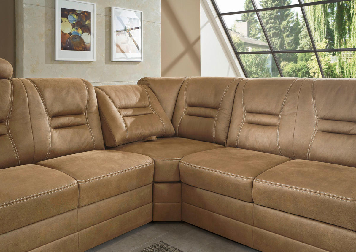 ECKSOFA in Lederlook Braun  - Beige/Braun, Konventionell, Holz/Holzwerkstoff (234/286cm) - Beldomo Comfort