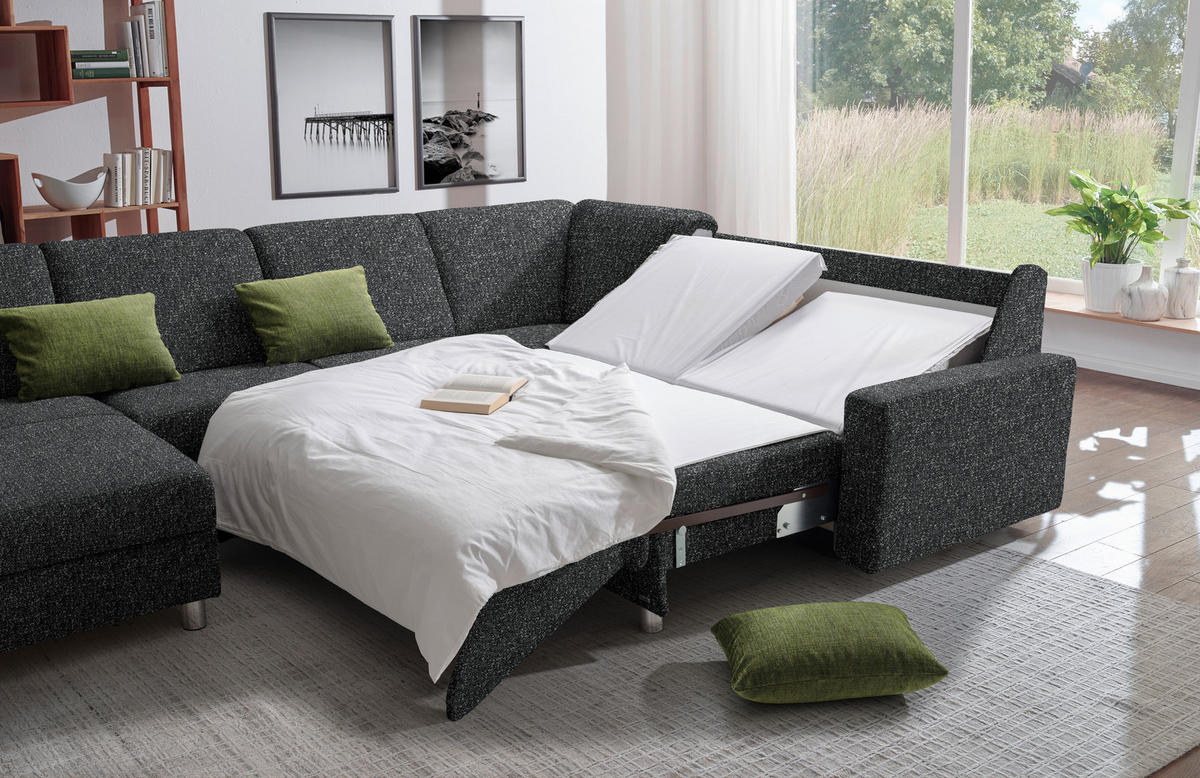 WOHNLANDSCHAFT  in Mikrovelours Anthrazit  - Anthrazit/Alufarben, KONVENTIONELL, Textil (158/323/237cm) - Sedda