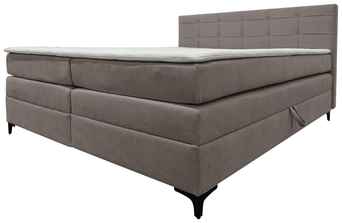 BOXSPRINGBETT 200/200 cm,  in Taupe, H3 = fest  - Taupe/Schwarz, KONVENTIONELL, Kunststoff/Textil (200/200cm)
