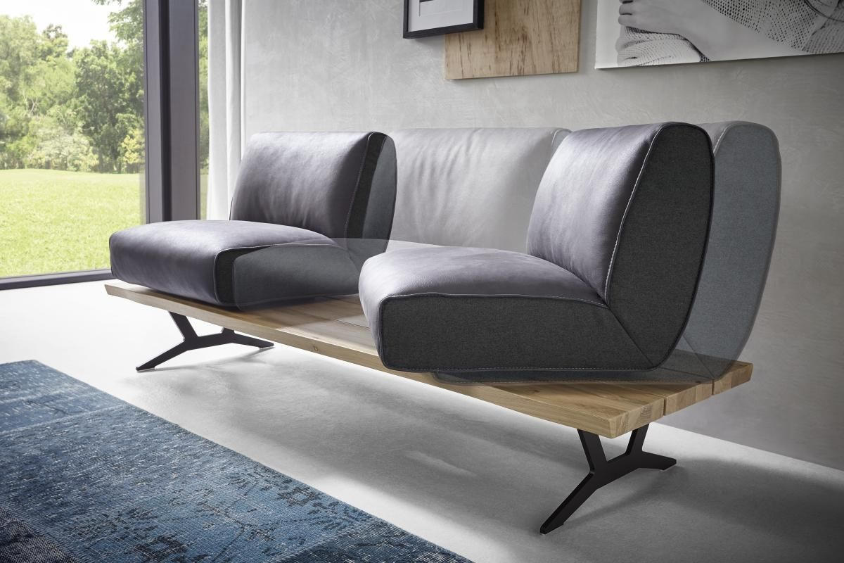 SITZBANK in Holz, Metall, Leder Anthrazit, Schwarz, Eichefarben  - Eichefarben/Anthrazit, Design, Leder/Holz (190/85/69cm) - Ambiente