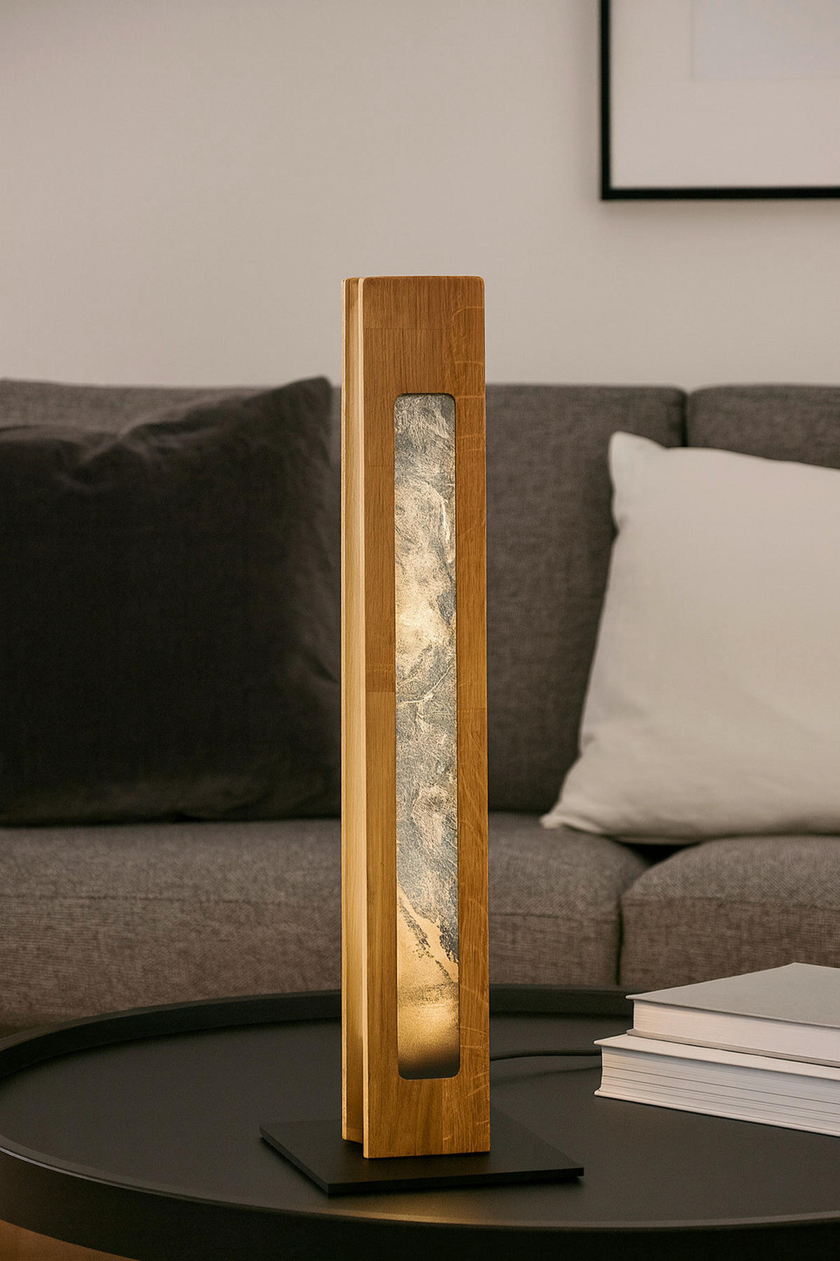 LED-TISCHLEUCHTE Schliersee   - Dunkelgrau/Schwarz, Natur, Stein/Metall (55/15/15cm) - Waldwelt