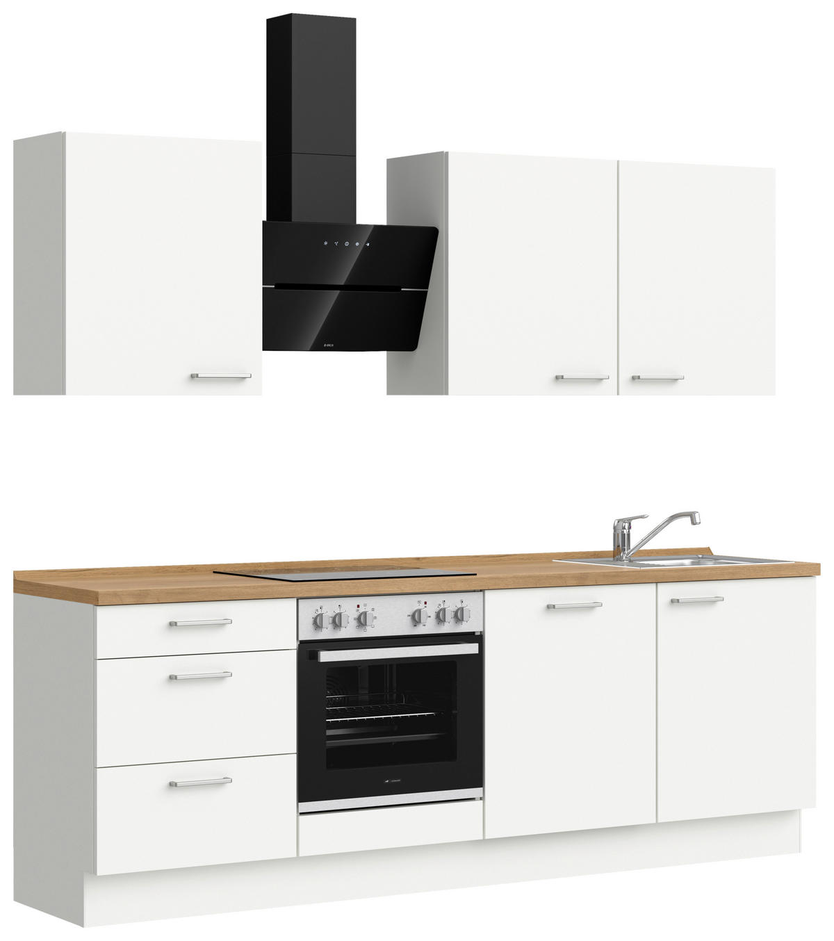 KÜCHENBLOCK 240 cm   in Weiß, Eichefarben  - Edelstahlfarben/Eichefarben, MODERN, Holzwerkstoff/Metall (240cm) - Nobilia
