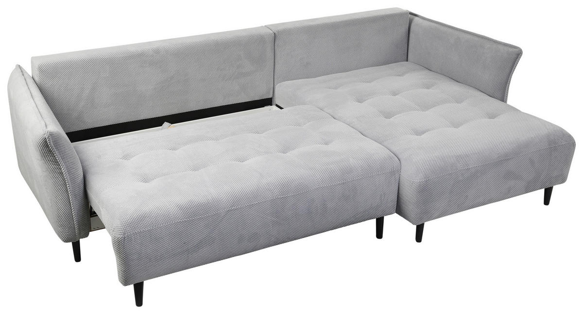 ECKSOFA in Chenille Hellgrau  - Hellgrau/Schwarz, Modern, Textil/Metall (285/200cm) - MID.YOU