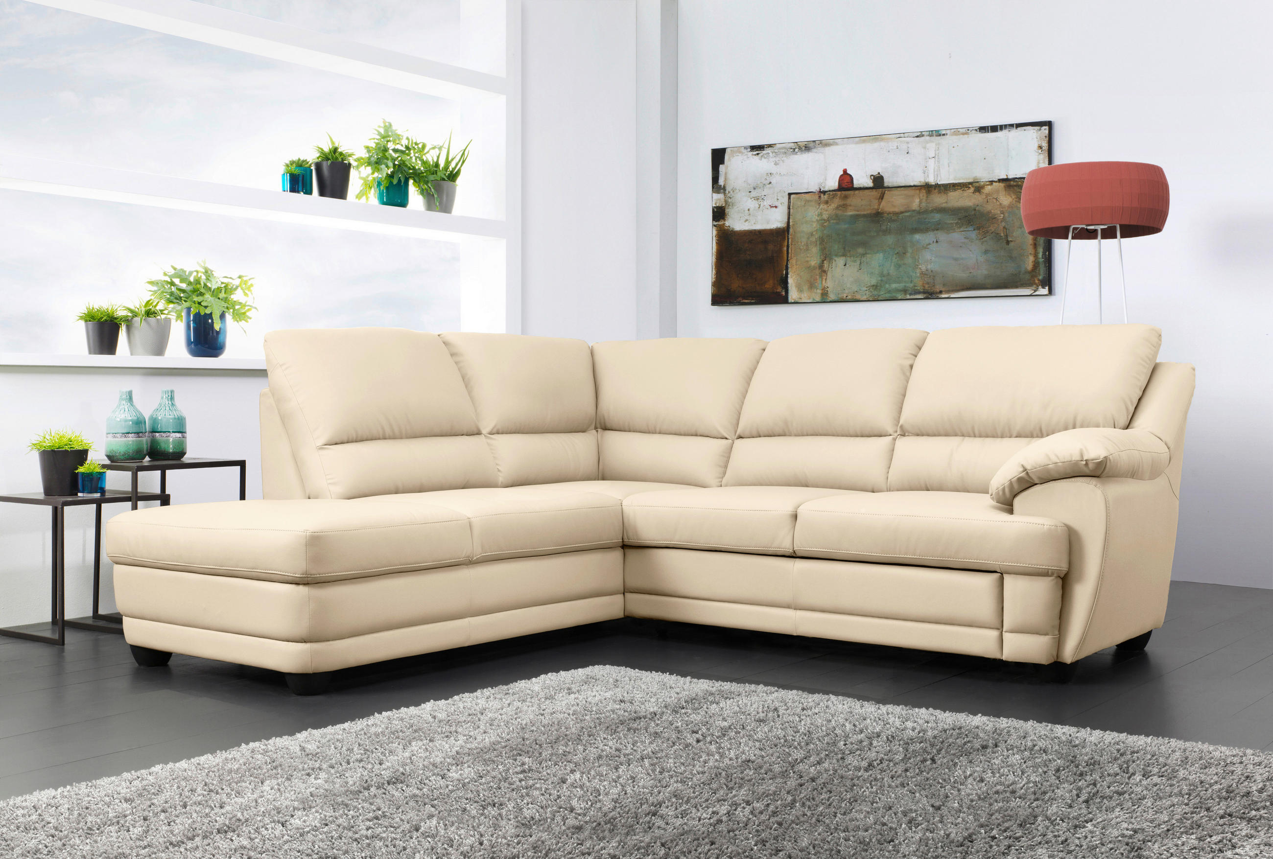 ECKSOFA in Lederlook Beige  - Beige, Design, Kunststoff/Textil (225/245cm) - Livetastic