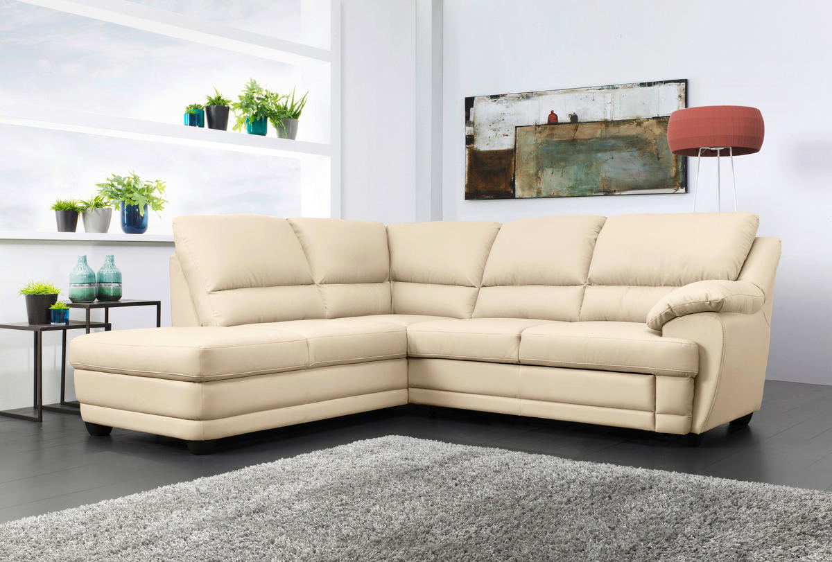 ECKSOFA in Lederlook Beige  - Beige, Design, Kunststoff/Textil (225/245cm) - Livetastic