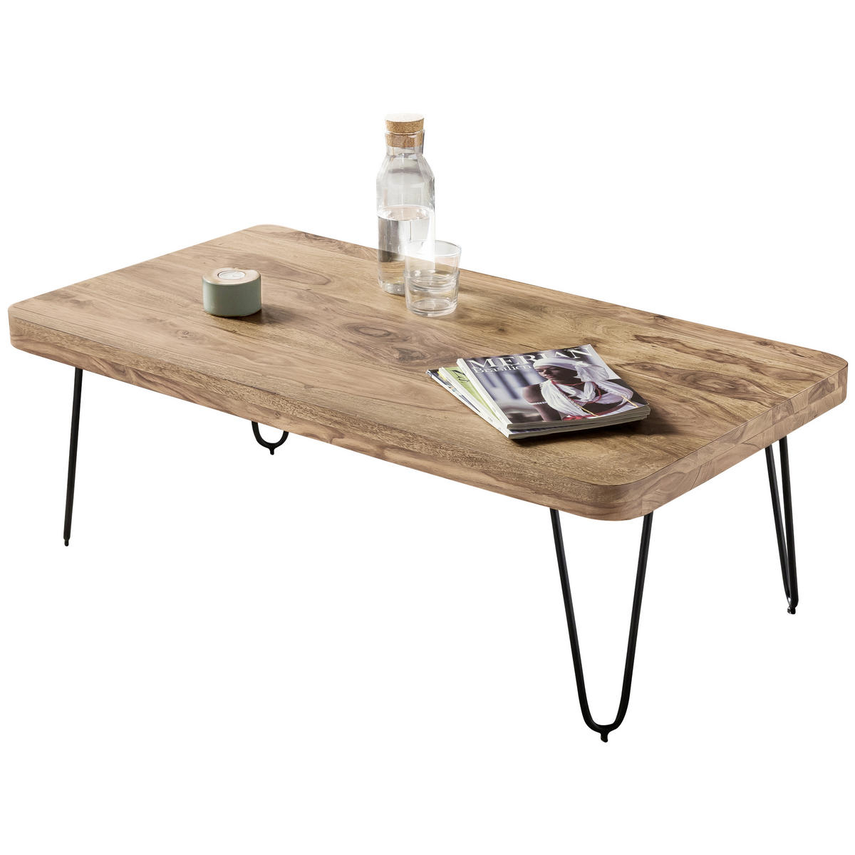 DOHÁNYZÓASZTAL fa 115/60/40 cm   - akácia színű/fekete, Design, fa/fém (115/60/40cm) - MID.YOU
