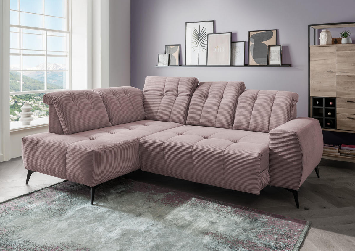 ECKSOFA in Cord Rosa  - Schwarz/Rosa, Modern, Textil/Metall (200/261cm) - Livetastic