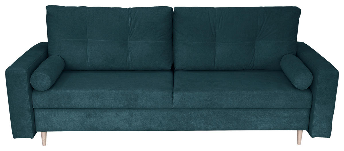 SCHLAFSOFA Cord Blau  - Blau/Schwarz, Design, Holz/Kunststoff (220/96/98cm) - MID.YOU