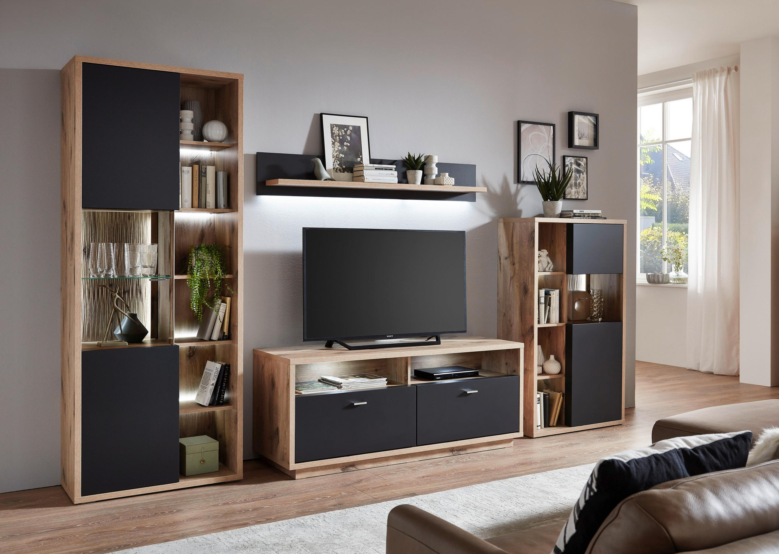 WANDBOARD Eichefarben, Dunkelgrau - Eichefarben/Dunkelgrau, Design (150/24/22cm) - Stylife