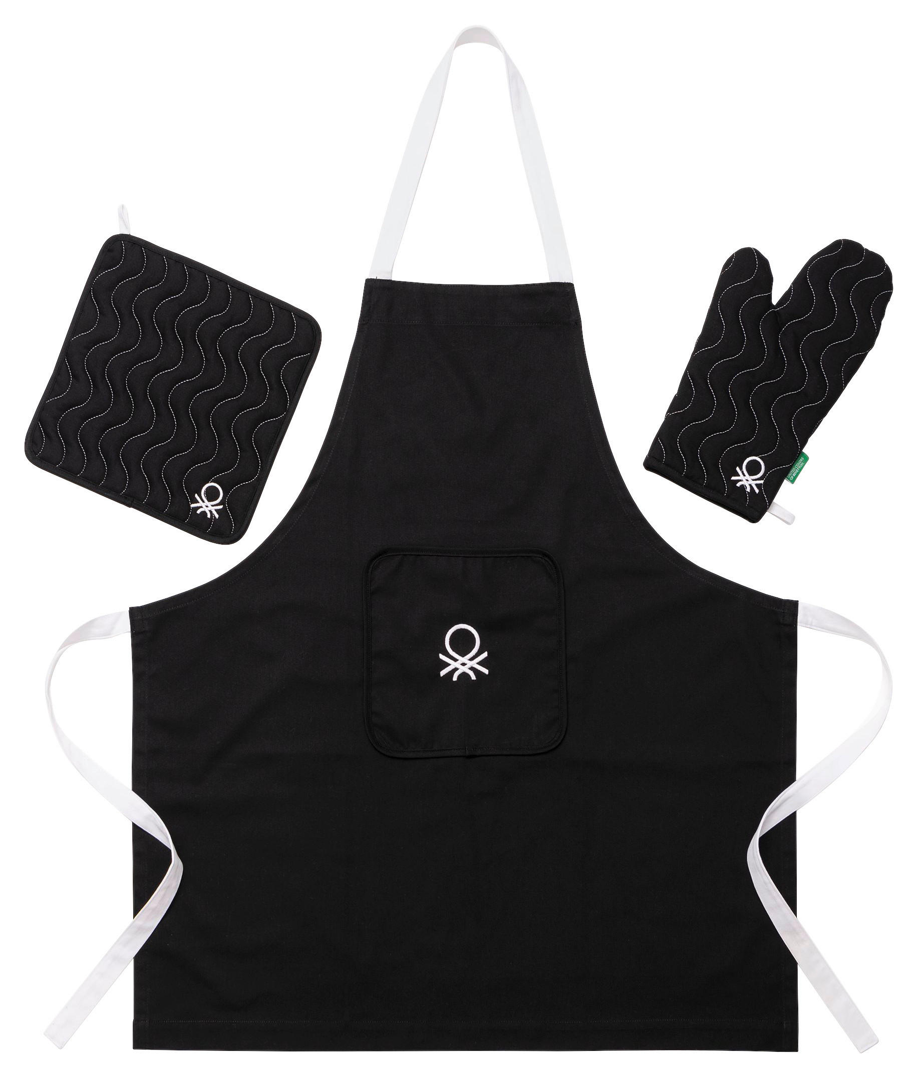 SCHÜRZEN-SET Schwarz, Weiß  - Schwarz/Weiß, Basics, Textil (30/26/2.5cm) - Benetton