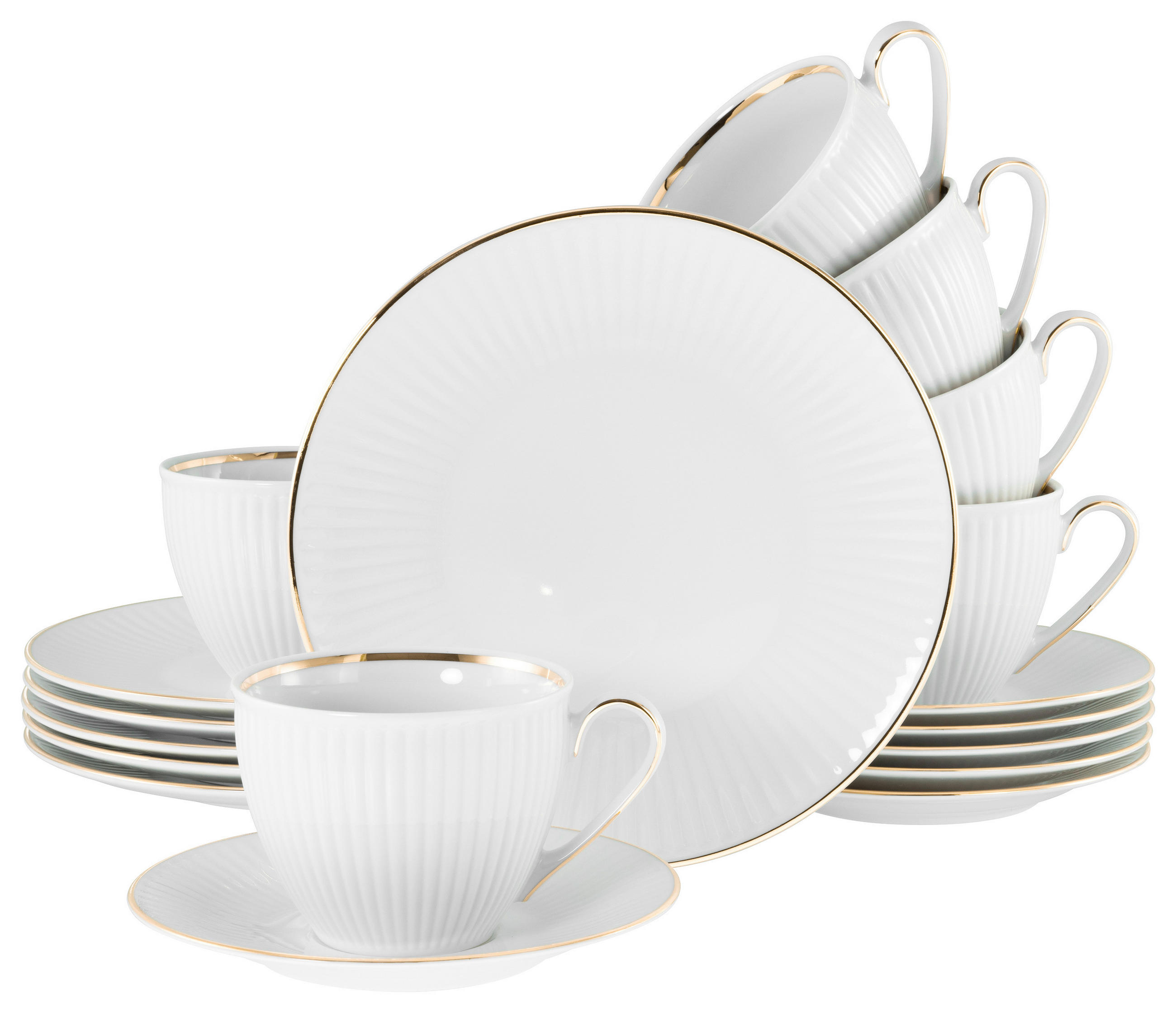 KAFFEESERVICE Weiß, Goldfarben 18-teilig Valencia  - Goldfarben/Weiß, Design, Keramik - Creatable