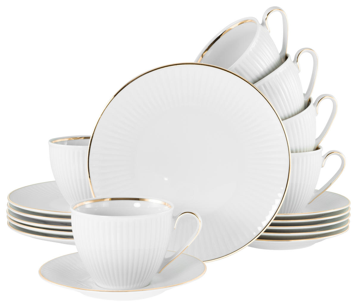 KAFFEESERVICE Valencia 18-teilig  - Goldfarben/Weiß, Design, Keramik - Creatable