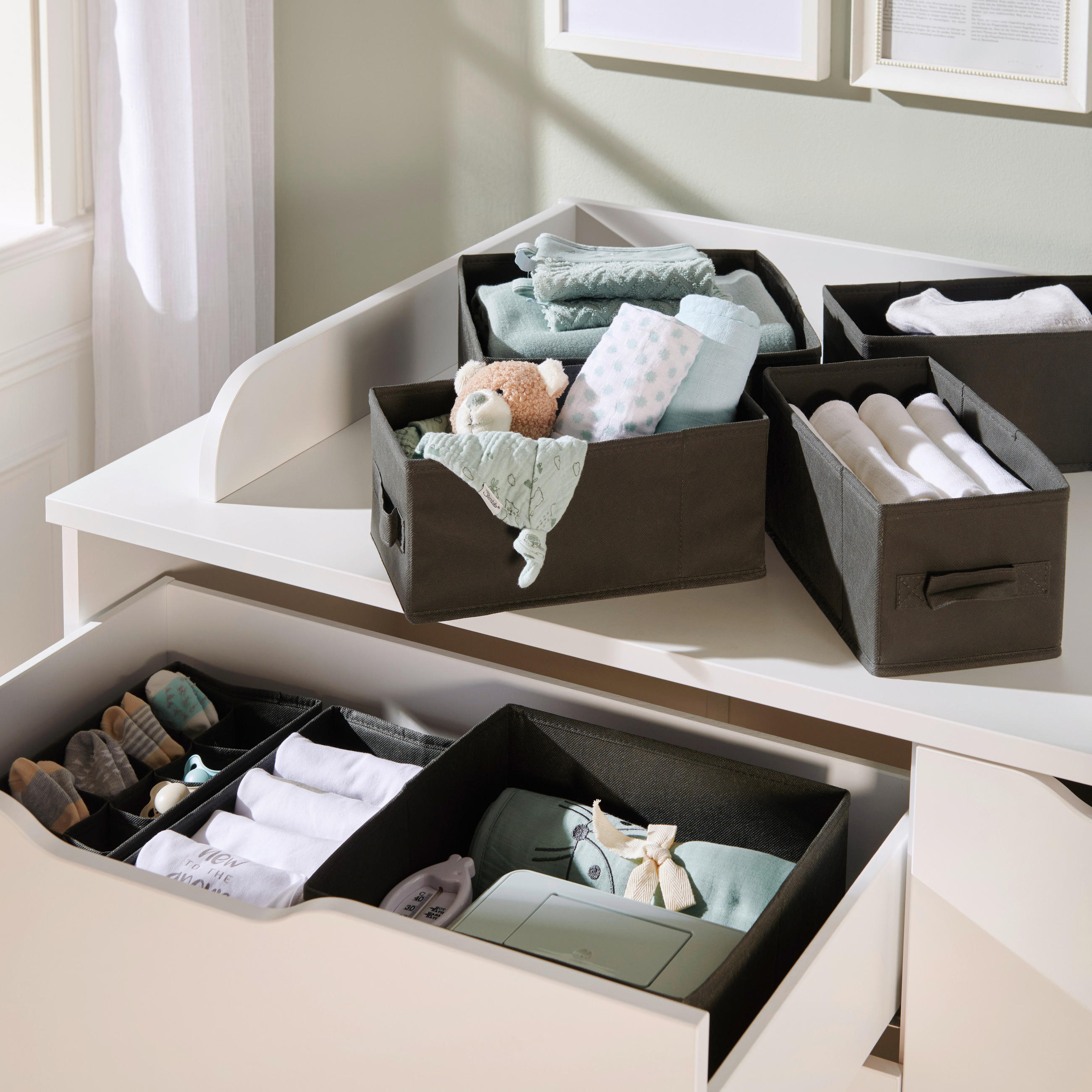 SET KUTIJA ZA ODLAGANJE        - antracit, Basics, karton/tekstil - My Baby Lou