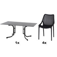 GARTENGARNITUR 5-teilig Stahl  - Anthrazit, Basics, Kunststoff/Metall (90/81/160cm) - Siena Garden