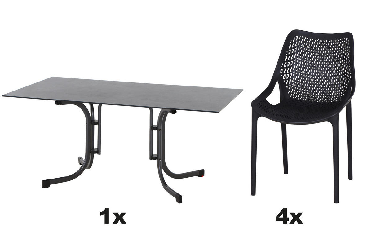 GARTENGARNITUR 5-teilig Stahl  - Anthrazit, Basics, Kunststoff/Metall (90/81/160cm) - Siena Garden