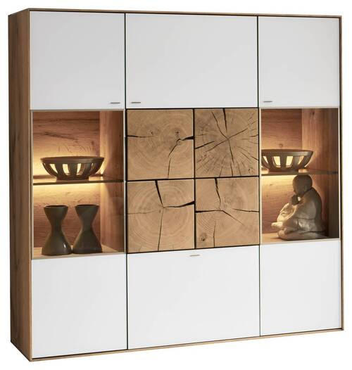 HIGHBOARD Lago Weiss, Eichefarben 137/138/39 cm - Weiss/Eichefarben, Design, Glas/Holz (137/138/39cm) - Valnatura